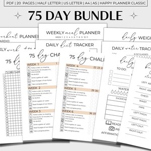 75 Day Challenge Bundle Printable, 75 Day Tracker, 75 Challenge Printable , 75 Day Template Beige