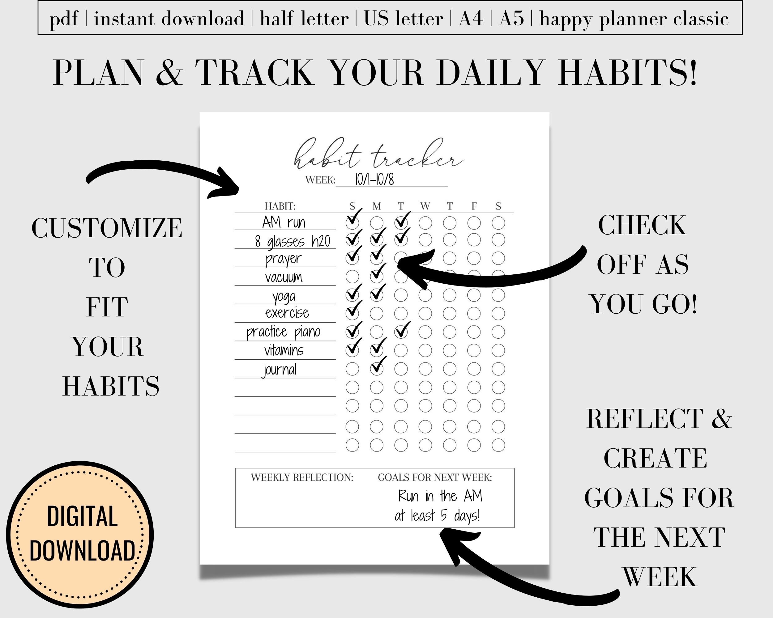 Weekly Habit Tracker Printable, Habit Tracker Template, Habit Tracker ...