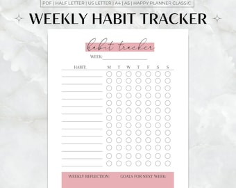 Weekly Habit Tracker Printable, Habit Tracker Template, Habit Tracker pdf, Blush Pink