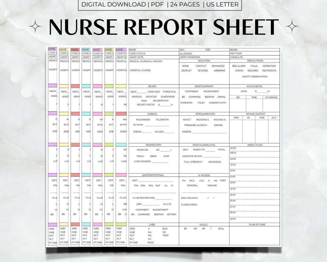 Nurse Report Sheet Med Surg, Nursing Brain, Hourly Layout Day