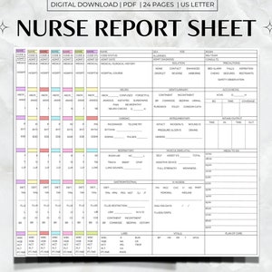 Nurse Report Sheet Med Surg, Nursing Brain, Hourly Layout Day & Night Shift Bundle, Digital Download