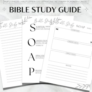 Guía de estudio bíblico imprimible, Plantilla de estudio bíblico SOAP, PDF de estudio bíblico minimalista, Guía de estudio bíblico SOAP Floral