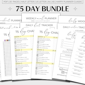 75 Day Challenge Bundle Printable, 75 Day Tracker, 75 Challenge Printable , 75 Day Yellow