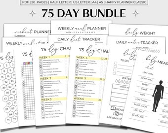 75 日間チャレンジ バンドル 印刷可能、75 日間トラッカー、75 日間チャレンジ 印刷可能、75 日間イエロー