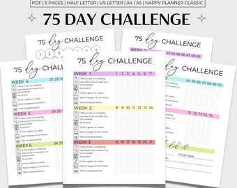 75 日間チャレンジ 印刷可能、75 日間トラッカー、75 チャレンジ 印刷可能、75 トラッカー マルチカラー