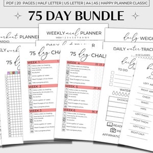 75 Day Challenge Bundle Printable, 75 Day Tracker, 75 Challenge Printable, 75 Day Red