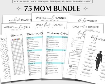 75 Mom Challenge Printable Bundle, 75 Mom Tracker, 75 Mom Printable, 75 Mom Blue