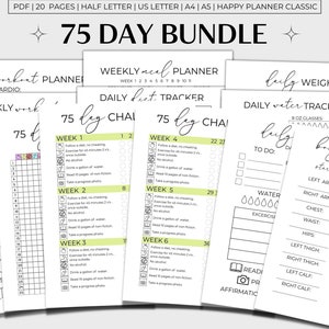 75 Day Challenge Bundle Printable, 75 Day Tracker, 75 Challenge Printable , 75 Day Green