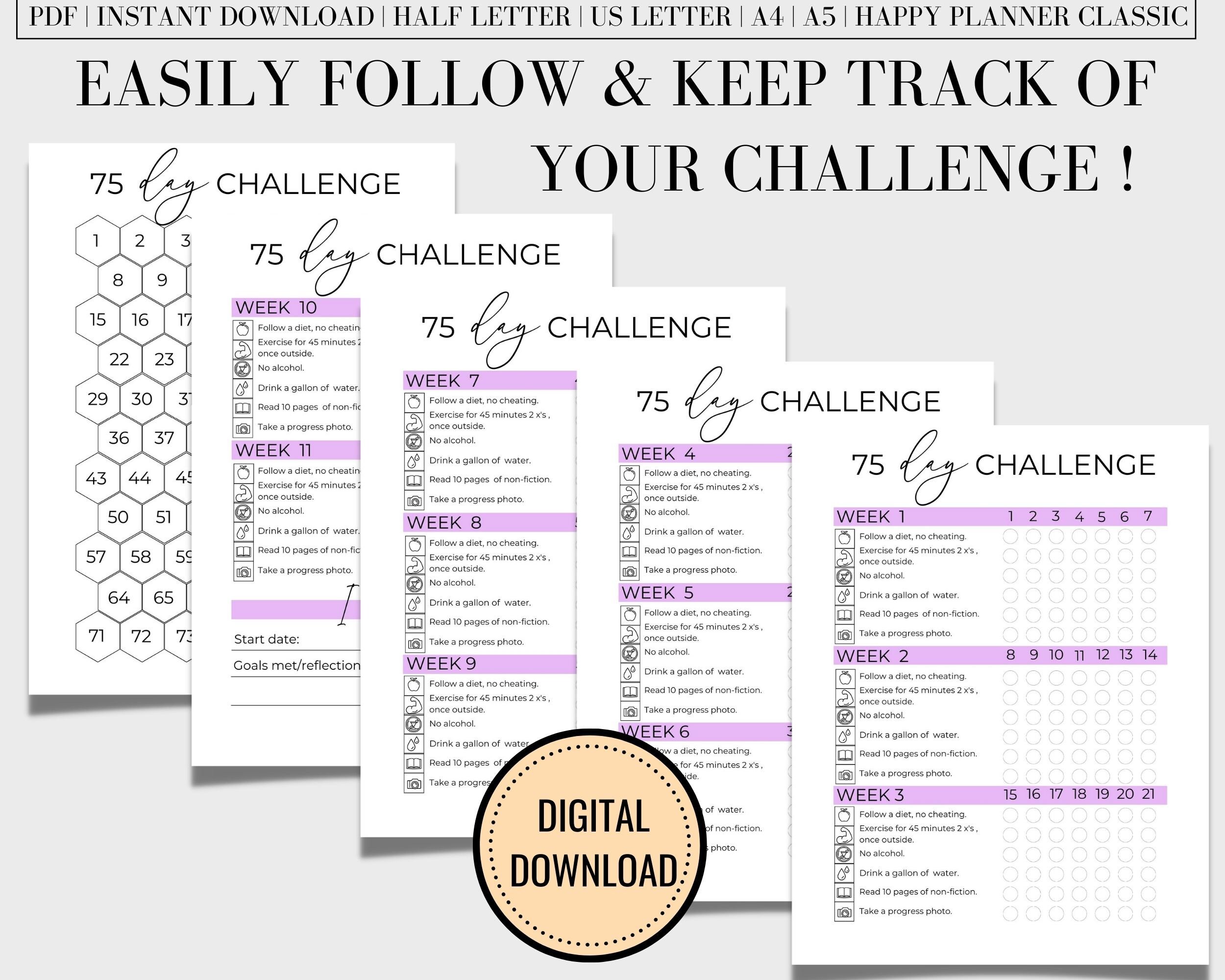 75 Day Challenge Printable, 75 Day Tracker, 75 Challenge Printable, 75 ...