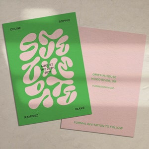 Tarjeta de invitación para boda con diseño personalizado: tarjeta de invitación imprimible, minimalista, moderna, colorida, escrita a mano, divertida