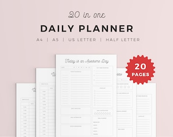Najlepszy planer dzienny do druku | Minimalistyczny planer dzienny | Pakiet planerów dziennych, tygodniowych i miesięcznych | Planer dzienny do pobrania | A4 A5 PDF