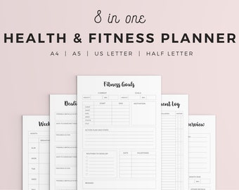 Printable health and fitness planner | Printable health planner | Fitness planner bundle printable |Printable fitness planner | A4 A5 Letter