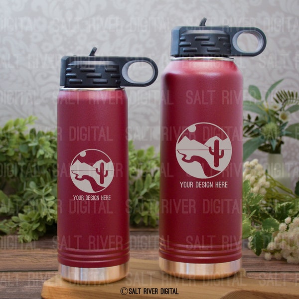 DIGITAL FILE  20 oz and 32 oz Maroon Water Bottle Comparison | Polar Camel Water Bottle Comparison Mock Up | Styled Stock Photo