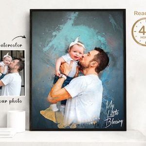 Personalisiertes Geburtstagsgeschenk für Papa | Glücklicher Vatertag Geschenk | Neugeborenes Baby | Geschenk für Mann | Jubiläumsgeschenk | Aquarell Familienportrait