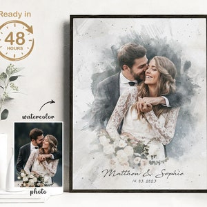 Portrait de couple personnalisé à l&#39;aquarelle : anniversaire, mariage, cadeau de fiançailles