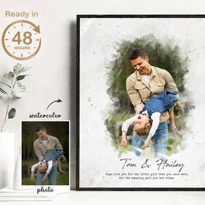Personalized Father&#39;s Day Portrait: Daddy and Toddler Watercolor Art