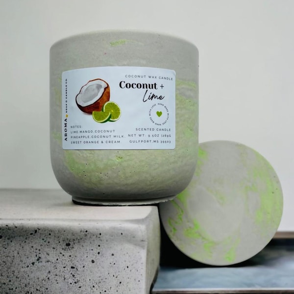 Vela de cera de coco Concreta Jar/ Coconut + Lime /  Coconut wax candle