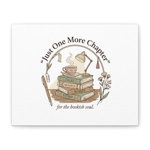 Book Lover Canvas Print | Cozy Reading, Library, Hand-Drawn Books, Teacup, Lamp