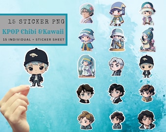 Pegatinas chibi KPOP: Paquete PNG de BTS Kawaii (descarga digital)