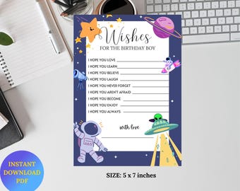 Astronaut Birthday Wishes Card: Space Party Game (PDF Download)