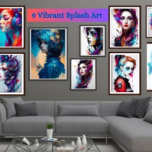 Women Vibrant Splash Art, Wall Art, AI Art, Digital Download, Home Decor, Printable Digital Art, Instant Download
