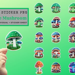 Cute Mushrooms PNG Stickers, sticker png bundle, printable stickers, sticker designs, stickers png, sticker downloads