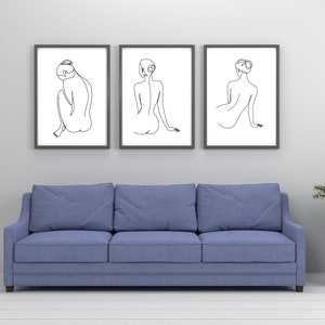 Arte de linha feminina com costas nuas, arte de linha feminina, impressão de parede de mulher nua com costas nuas, conjunto com 3 peças, corpo feminino abstrato, arte minimalista de mulher