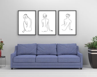 Female Figure Line Art Print Set: Minimalist Woman Body (Digital Download)