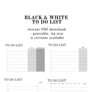 To do list Printable/ black & white Simple planner/ a4 size/ minimalistic