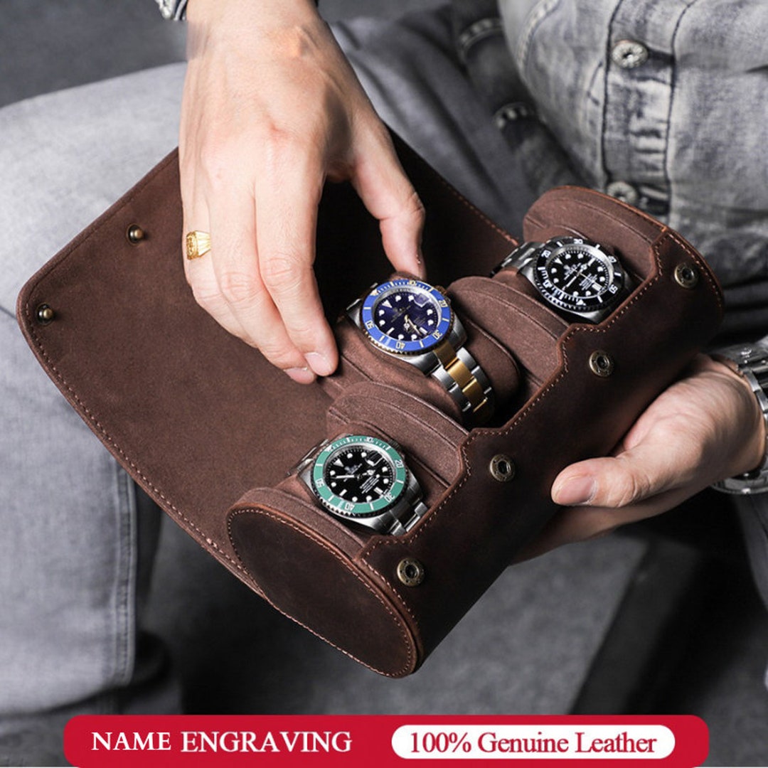 Luxury Vintage Watch Roll Travel Case Genuine Leather Handmade Display Box  1/2/3/6/8 Slots Wrist Watches Jewelry Storage Pouch