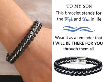 Bracelet hauts et bas Pour mon fils, bracelet gravé personnalisé, bracelet en cuir tressé pour homme, cadeau pour mari, fils, petit-fils, cadeau pour lui