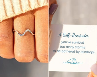 A Self-Reminder, You’ve Survived Too Many Storms Minimalist Wave Ring,S925 Silver Ring,Inspirational Ring,Birthday Gift,Gift For Her