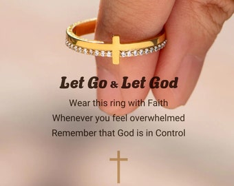 Let God Be In Control Golden Cross Ring,S925 Silver Ring,Exquisite Cross Prayer Ring,Daughter Ring,Birthday Gift,Christmas Gift,Gift For Her