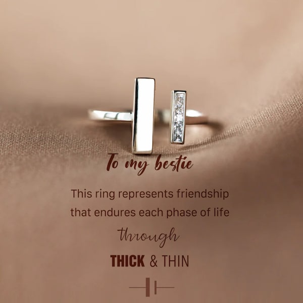 To My Besties Thick And Thin Ring,Mother & Daughter Thick And Thin Ring,Through Thick And Thin,Silver Adjustable Ring,Birthday Gift For Her