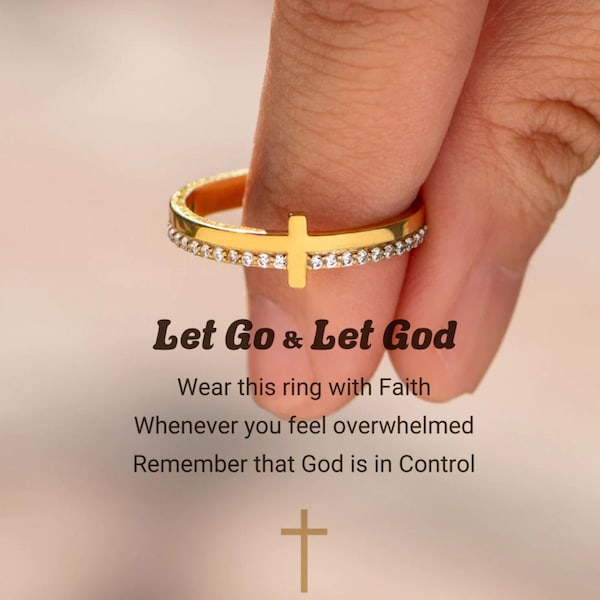 Let God Be In Control Golden Cross Ring,S925 Silver Ring,Exquisite Cross Prayer Ring,Daughter Ring,Birthday Gift,Christmas Gift,Gift For Her