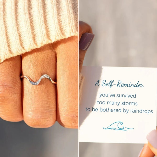 A Self-Reminder, You’ve Survived Too Many Storms Minimalist Wave Ring,S925 Silver Ring,Inspirational Ring,Birthday Gift,Gift For Her