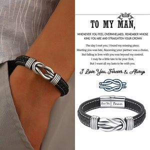 To My Man Personalized Link Bracelet,Love You Forever Bracelet,Men&#39;s Braided Leather Bracelet,Engraved Bracelet,Personalized Gifts