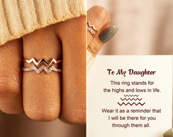To My Daughter Highs and Lows Double Wave Ring,S925 Silver Adjustable Ring Women,Granddaughter Gift,Friendship Gift,Birthday Gift For Her