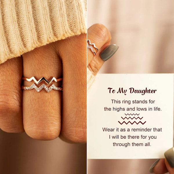 To My Daughter Highs and Lows Double Wave Ring,S925 Silber Verstellbarer Ring Frauen,Enkelin Geschenk,Freundschaftsgeschenk,Geburtstagsgeschenk für sie