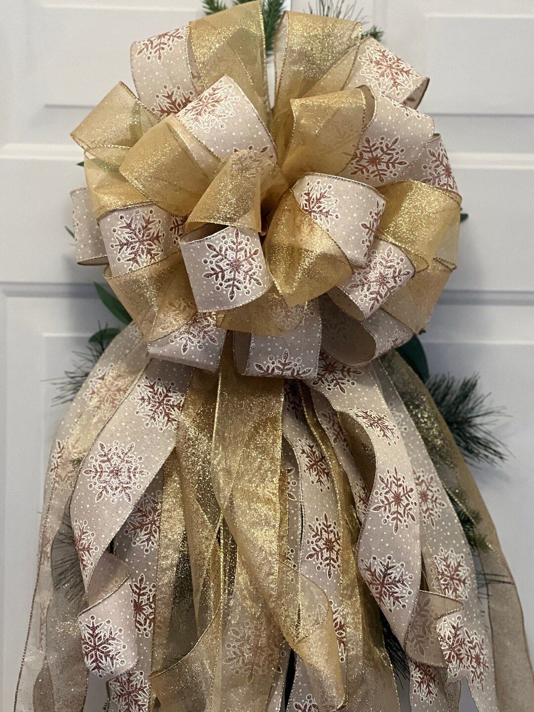 Christmas Tree Topper Bow Gold Tree Topper Elegant Tree Etsy