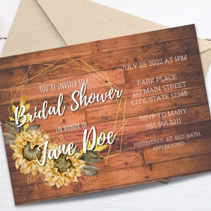 Bridal shower invitation template, sunflower shower invite instant download, autumn wedding, rustic bridal, country bridal invite