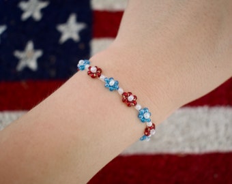 America, USA Themed, Beaded Bracelet
