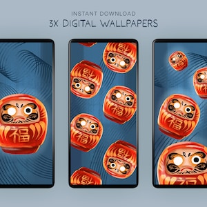 Phone Wallpaper | 3 Pack | Digital Download | Daruma | New Year | Cute Wallpaper For Phone
