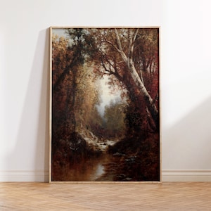 Lovely Autumn Creek Oil Painting With Vibrant Hues of Crimson, Orange, and Brown Digital Download