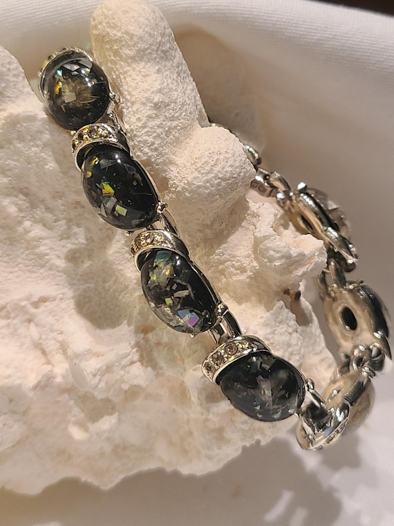 Vintage Coro 1950 Black Lucite Confetti Bracelet