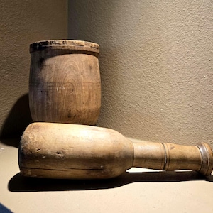 Primitive Wooden Mortar and Pestle Late 1800s