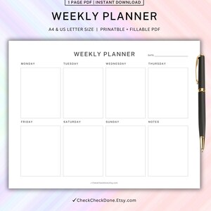 Weekly Planner Printable To Do List Weekly Schedule Weekly Agenda Minimal Planner Letter A4