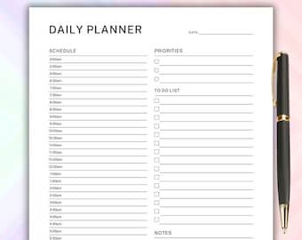 Daily Planner Printable Hourly Schedule Daily To do list Productivity Planner A4 A5 Letter Minimalist
