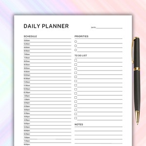 Daily Planner Printable Hourly Schedule Daily To do list Productivity Planner A4 A5 Letter Minimalist