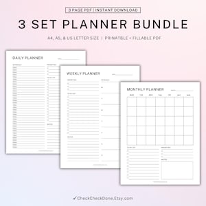 3 Set Planner Daily, Weekly Planner, Monthly Planner, Printable Planner, A4/A5/Letter, Minimalist Simple Planner